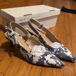 a new day Navy and White Patterned Slingback Heels